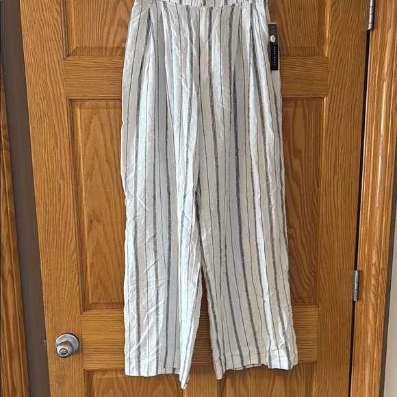 NWT Central Park Wesr Striped Wide-Leg Pants linen Medium - Picture 1 of 5